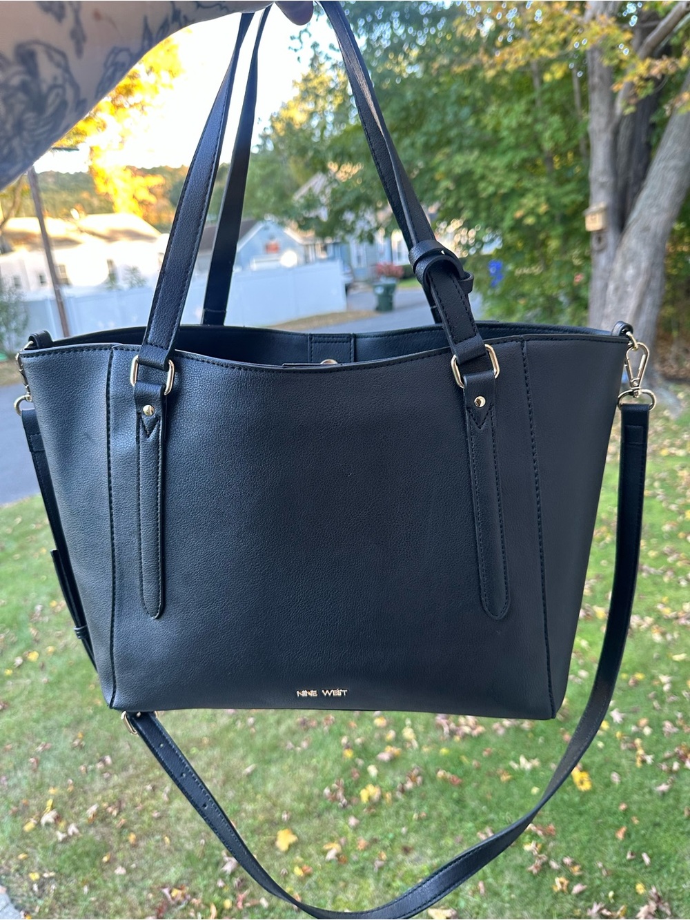 Nine West Black Faux Leather Tote with Removable Crossbody Strap